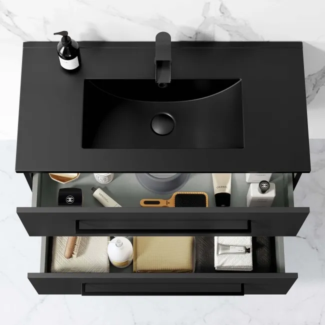 Elba Matt Black Wall Hung Basin Drawer Vanity 800mm