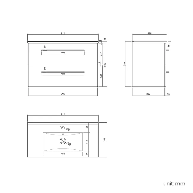 Elba Matt Black Wall Hung Basin Drawer Vanity 800mm
