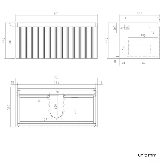 Malta Fluted Coastal White Wall Hung Drawer Vanity with Marble Top & Marin Basin 800mm