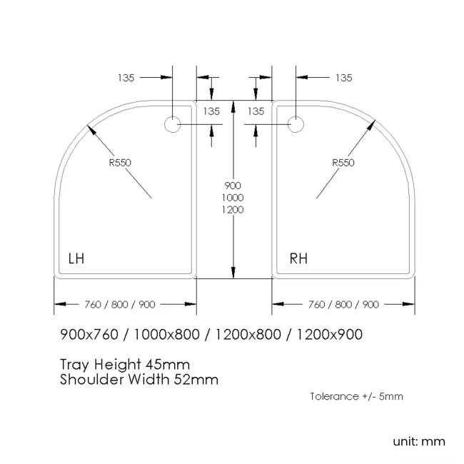 London Offset Quadrant Stone Shower Tray 1000x800mm - Right Handed