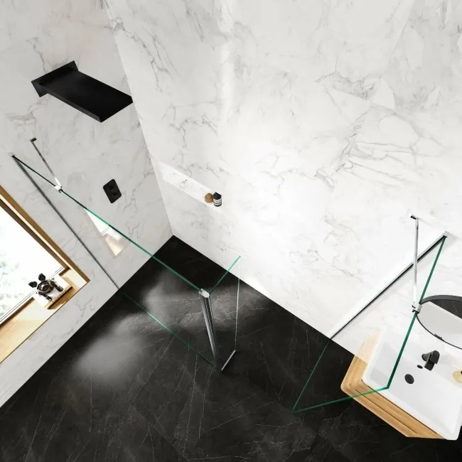 Copenhagen Easy Clean 8mm Walk In Shower Enclosure 1400mm & 800mm Glass with Pivotal Return Panel