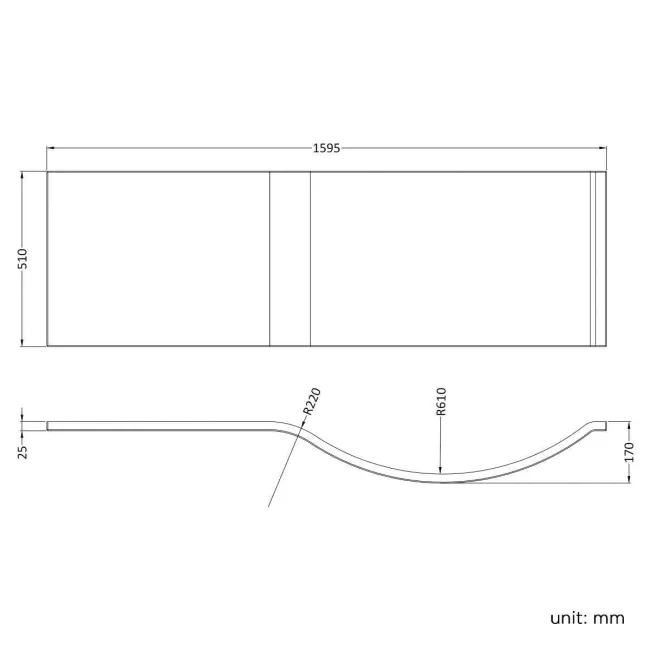 P Shaped 1600 Bath with Front Panel - Right Handed