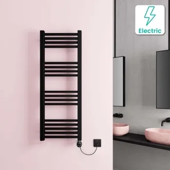Valetta Electric Matt Black Square Heated Towel Rail 1200x450mm