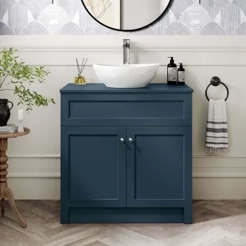 Milos Navy Blue Vanity with Oval Basin 800mm - Brushed Handles