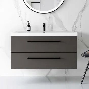 Elba Graphite Grey Wall Hung Basin Drawer Vanity 1000mm - Black Accents