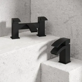 Welland Matt Black Basin & Bath Mixer Tap Set