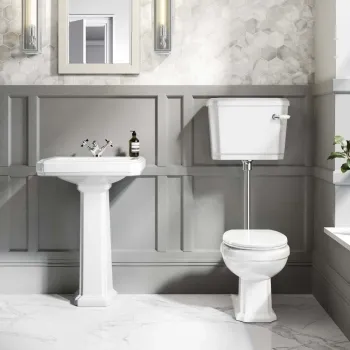 Hudson Traditional Close Coupled Toilet With Low-level Cistern & Pedestal Basin Set - Single Tap Hole
