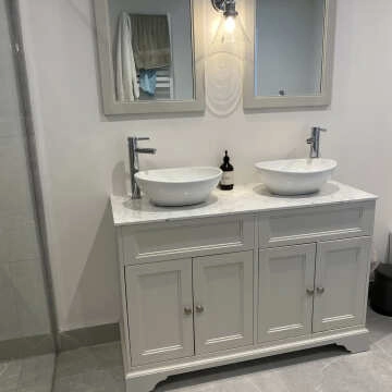 Lucia Chalk White Double Vanity with Marble Top & Oval Counter Top Basin 1200mm