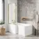 L Shaped 1600 Shower Bath with Front Panel & 6mm Easy Clean Brushed Brass Bath Screen - Left Handed