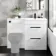 Avon Gloss White Basin Vanity Drawer and Back To Wall Unit 1100mm - Black Accents - Right Handed
