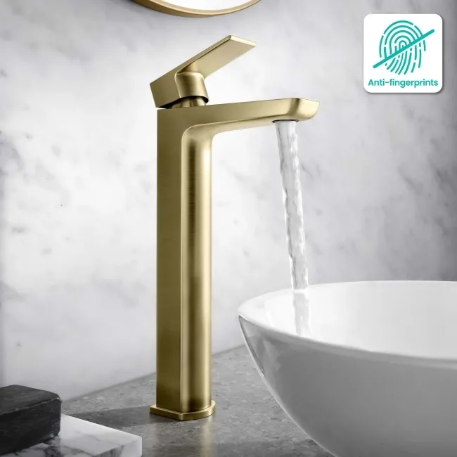 Ribble Brushed Brass High Rise Basin Mixer Tap