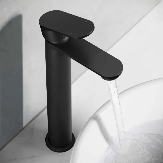 Avill Matt Black High Rise Basin Mixer Tap