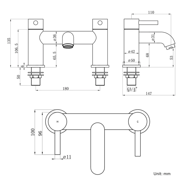 Trent Brushed Brass Bath Filler