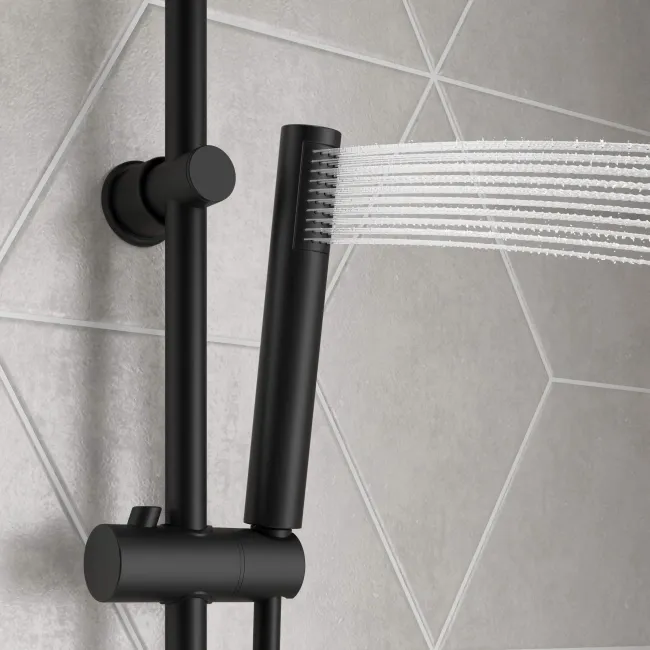 Lismore Round Matt Black Shower Riser Kit