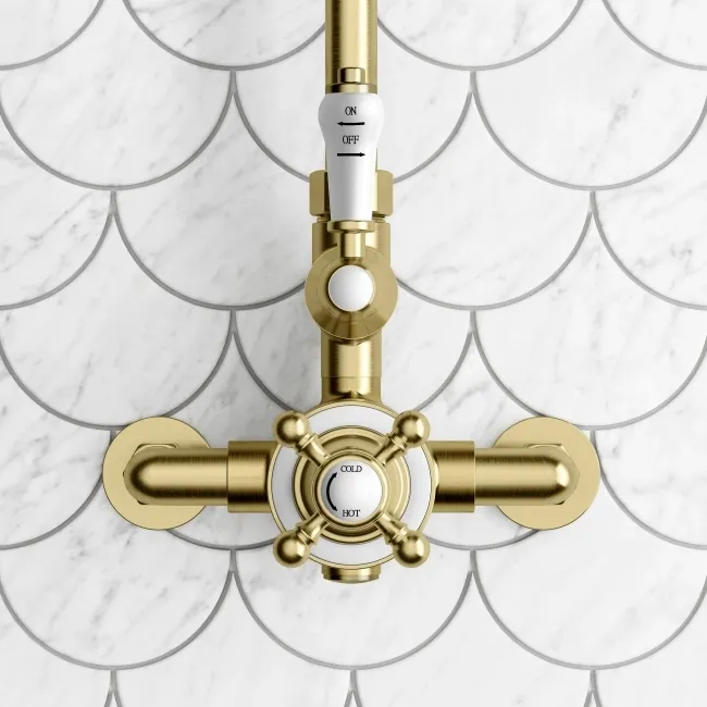 Shannon Brushed Brass Traditional Thermostatic Shower Set
