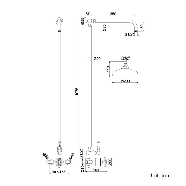 Shannon Brushed Brass Traditional Thermostatic Shower Set
