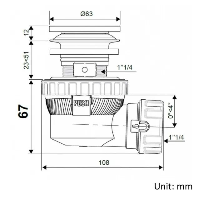 Wirquin Matt Black Dome Nano 6.7 Quick Clac All In One Basin Waste & Trap