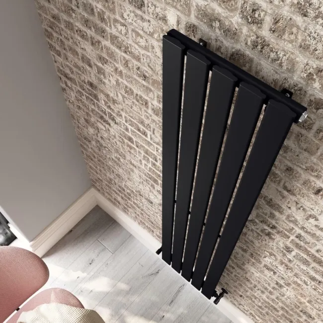 Faro Matt Black Single Flat Panel Vertical Radiator 1600x350mm