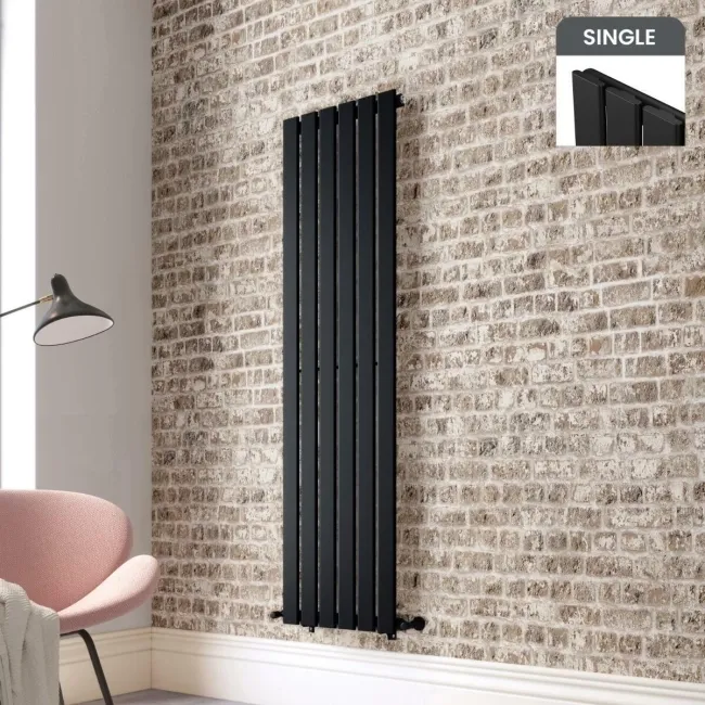 Faro Matt Black Single Flat Panel Vertical Radiator 1600x420mm
