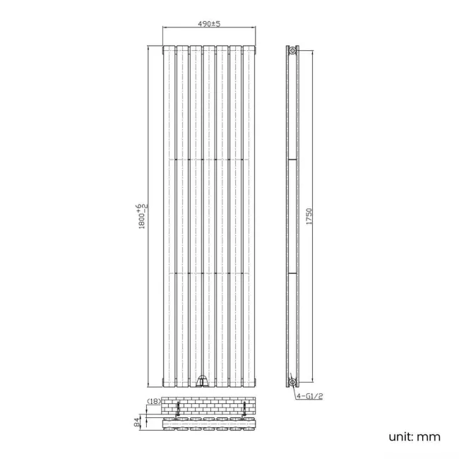 Faro White Double Flat Panel Vertical Radiator 1800x490mm