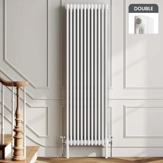Athens White Double Column Vertical Traditional Radiator 1800x560mm