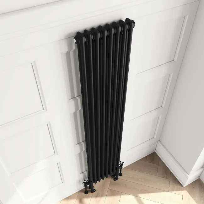 Athens Matt Black Double Column Vertical Traditional Radiator 1800x380mm