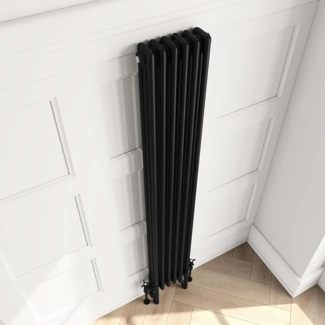 Athens Matt Black Triple Column Vertical Traditional Radiator 1800x290mm