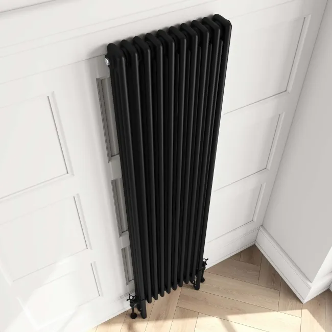 Athens Matt Black Triple Column Vertical Traditional Radiator 1800x470mm