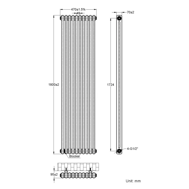 Athens Raw Metal Double Column Vertical Traditional Radiator 1800x470mm