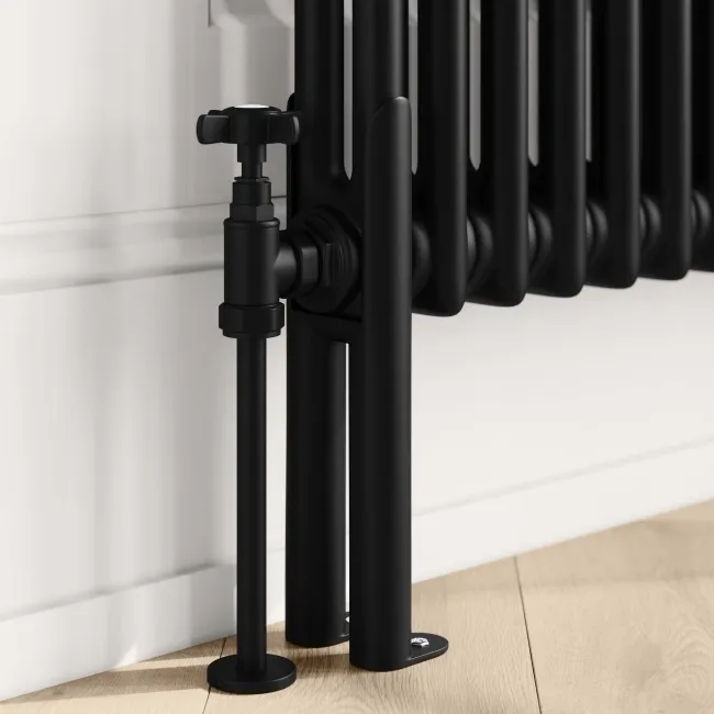 Athens Matt Black Double Column Vertical Traditional Radiator 1500x290mm