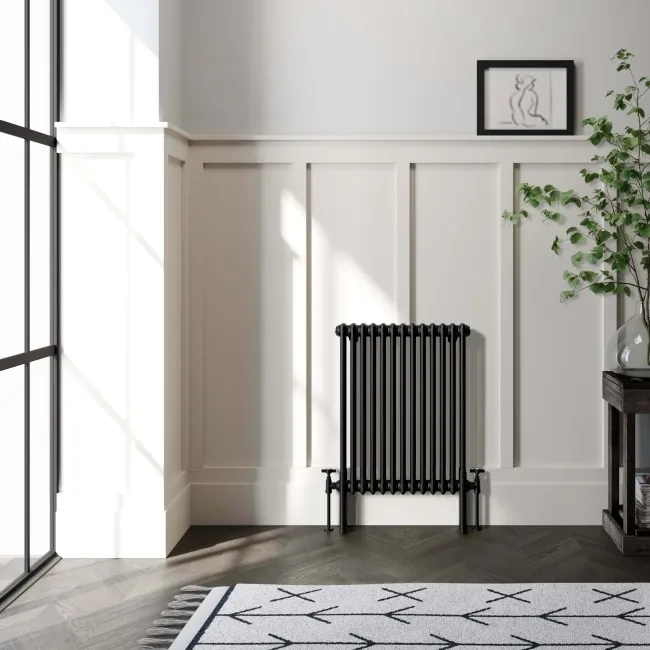 Athens Matt Black Triple Column Horizontal Traditional Radiator 750x605mm