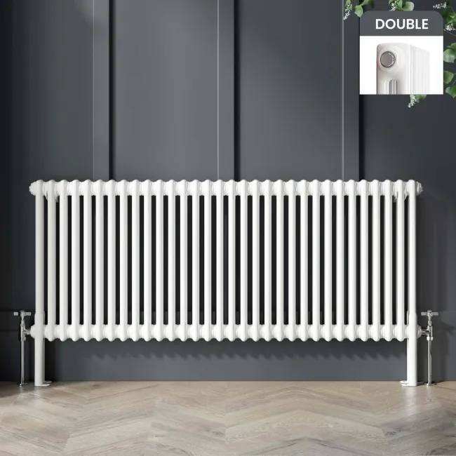 Athens White Double Column Horizontal Traditional Radiator 600x1415mm