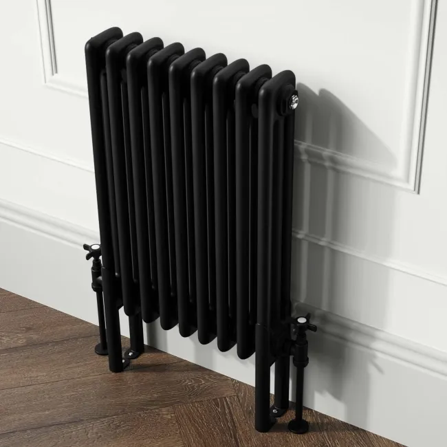 Athens Matt Black Triple Column Horizontal Traditional Radiator 600x425mm