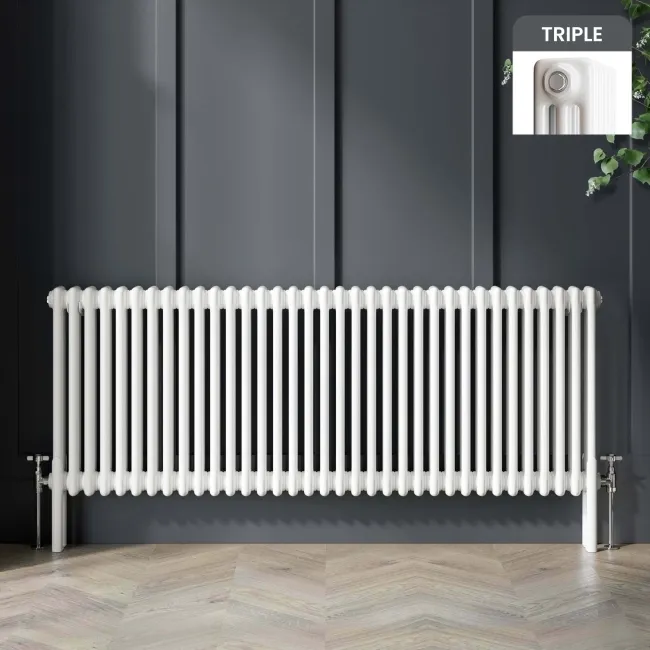 Athens White Triple Column Horizontal Traditional Radiator 600x1595mm