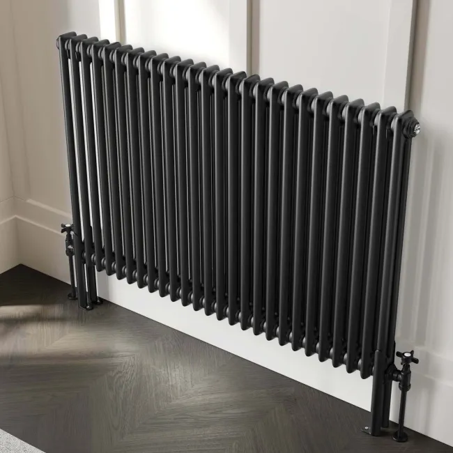 Athens Matt Black Double Column Horizontal Traditional Radiator 750x1190mm