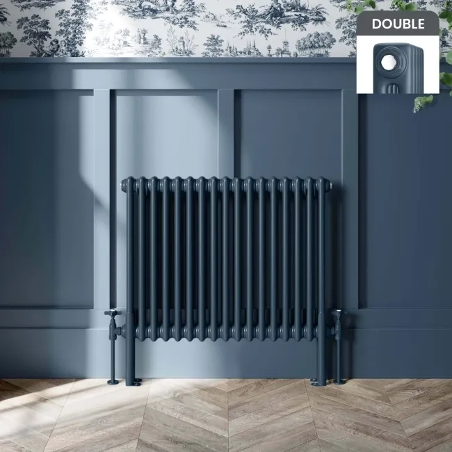 Athens Inky Blue Double Column Horizontal Traditional Radiator 600x785mm
