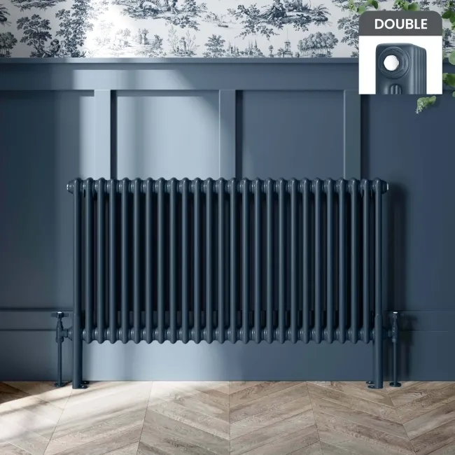 Athens Inky Blue Double Column Horizontal Traditional Radiator 600x1190mm