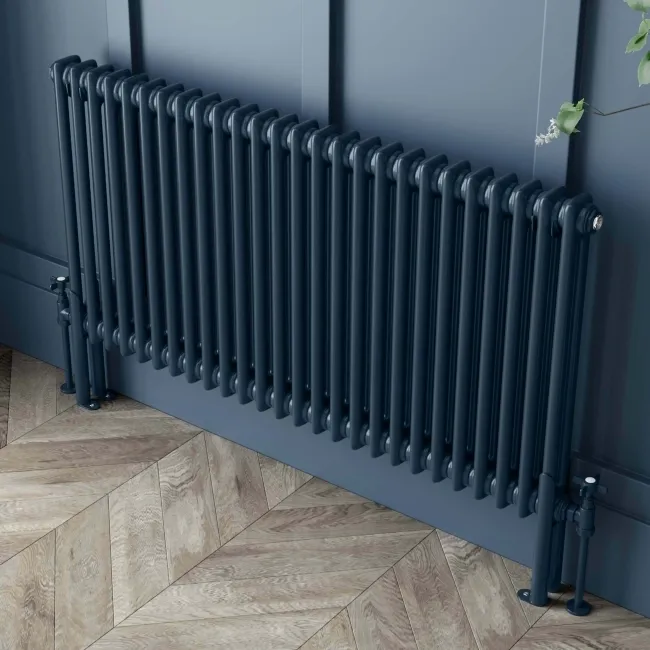 Athens Inky Blue Double Column Horizontal Traditional Radiator 600x1190mm