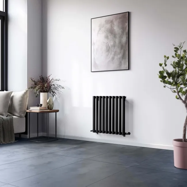 Marbella Matt Black Single Oval Panel Radiator 600x600mm