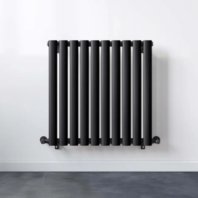 Marbella Matt Black Double Oval Panel Radiator 600x600mm