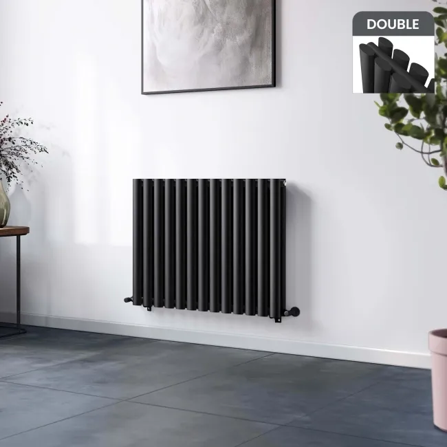 Marbella Matt Black Double Oval Panel Radiator 600x780mm