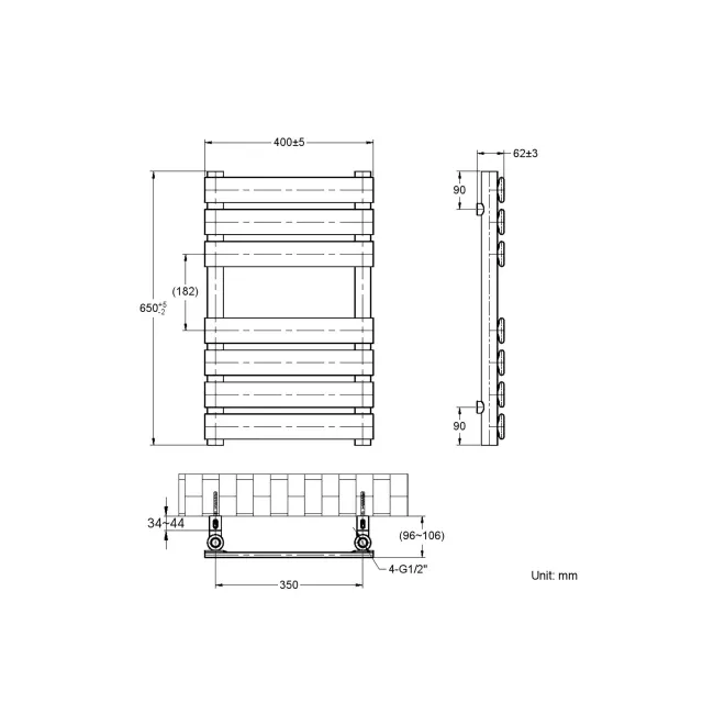 Santorini White Flat Panel Heated Towel Rail 650x400mm