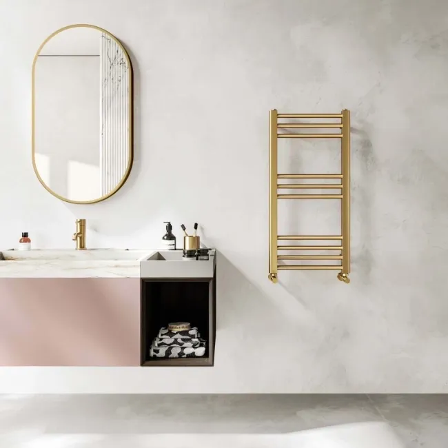 Barcelona Brushed Brass Straight Heated Towel Rail 800x400mm