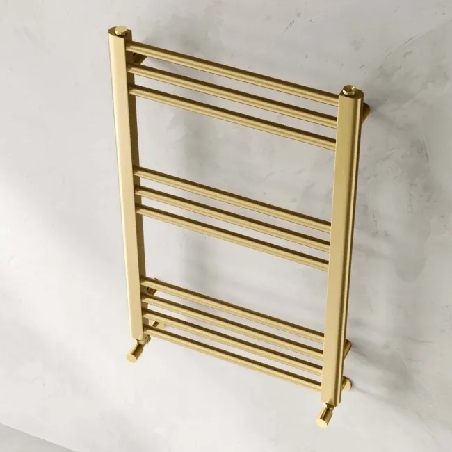 Barcelona Brushed Brass Straight Heated Towel Rail 800x500mm