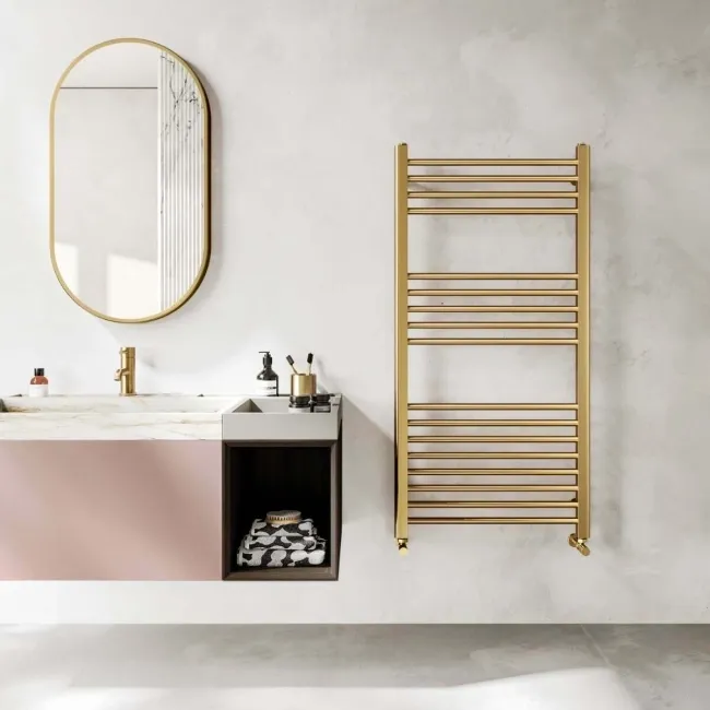Barcelona Brushed Brass Straight Heated Towel Rail 1200x600mm