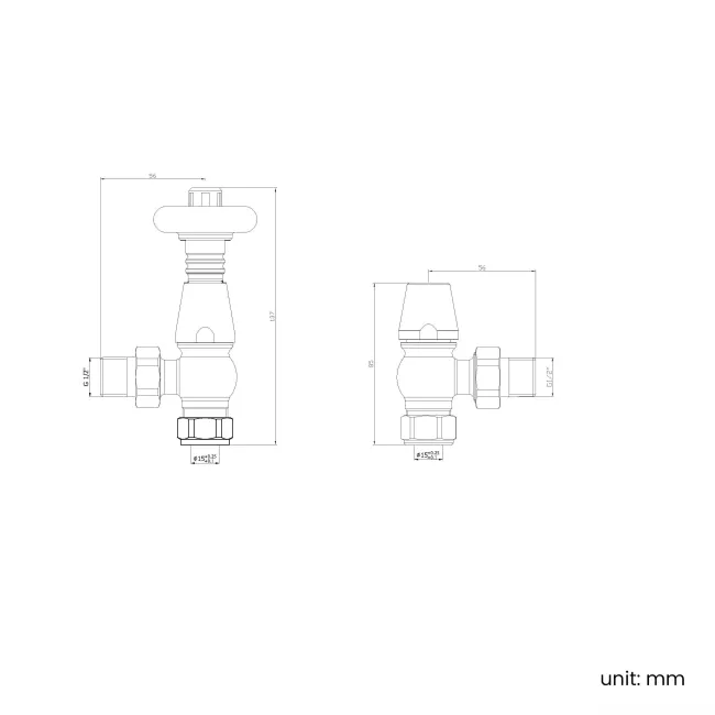 Brushed Nickel Angled Traditional Manual Radiator Valves (Pair) Standard 15mm