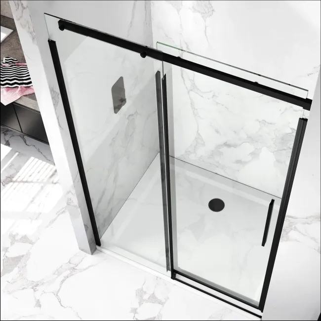Stockholm Matt Black Easy Clean 8mm Frameless Sliding Shower Door 1200mm