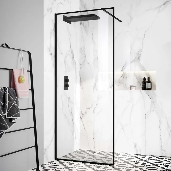 Munich Matt Black Framed Easy Clean 8mm Wet Room Shower Glass Panel 700mm