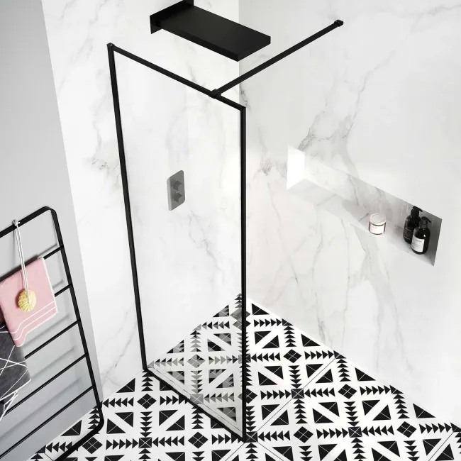 Munich Matt Black Framed Easy Clean 8mm Wet Room Shower Glass Panel 700mm