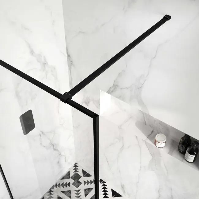 Munich Matt Black Framed Easy Clean 8mm Wet Room Shower Glass Panel 1000mm